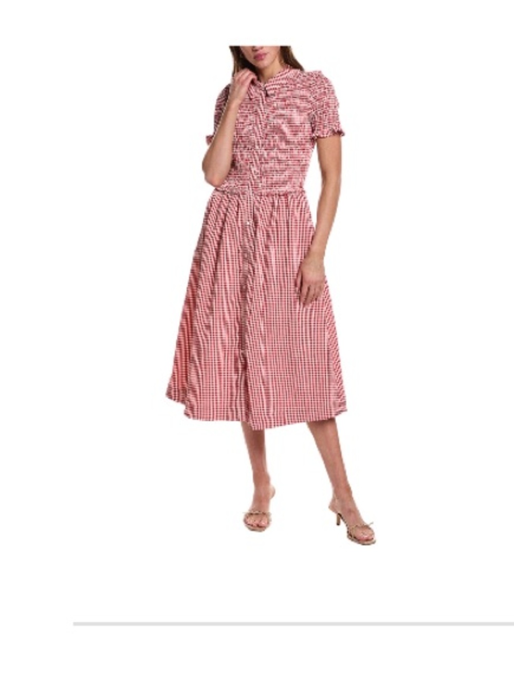 NWT Design History smocked gingham midi dress L.